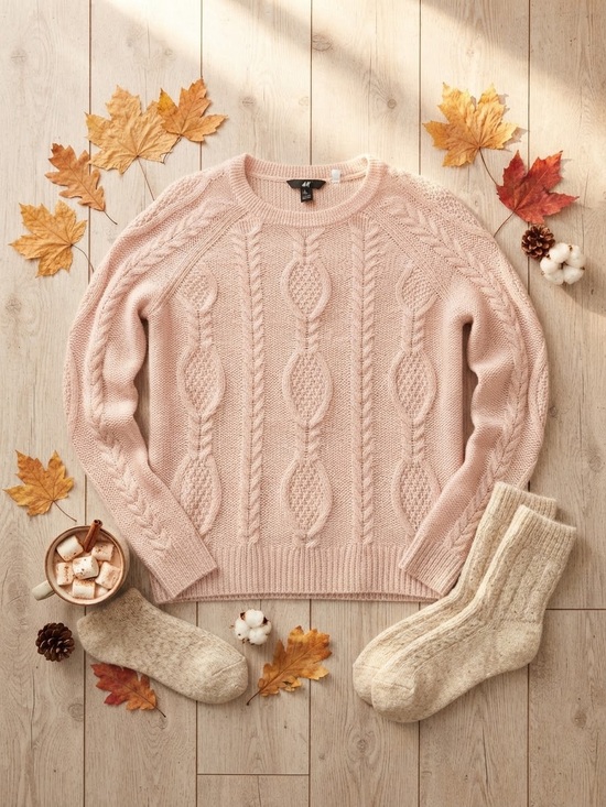 H&M Sweaters - H&M Pale Pink Mohair Blend Cable Knit Sweater - Size S